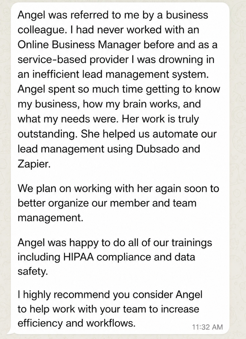 Written testimonial screenshot from Jalan Burton